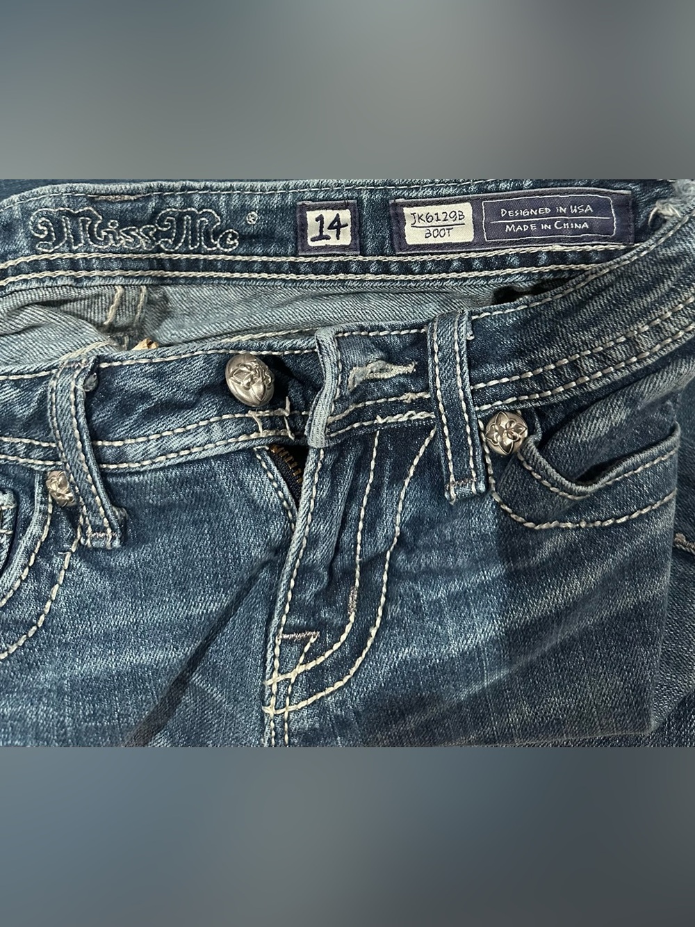 Miss Me Medium Blue Flare Jeans with Faded Detailing - Picture 5 of 5